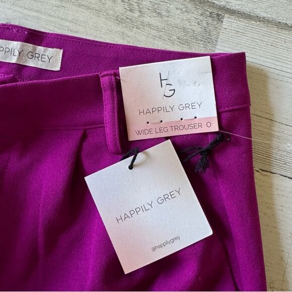 🍁 NWT Happily Grey Wide Leg Trouser Pants Full Length High Waisted Front Slit XS - Picture 9 of 15